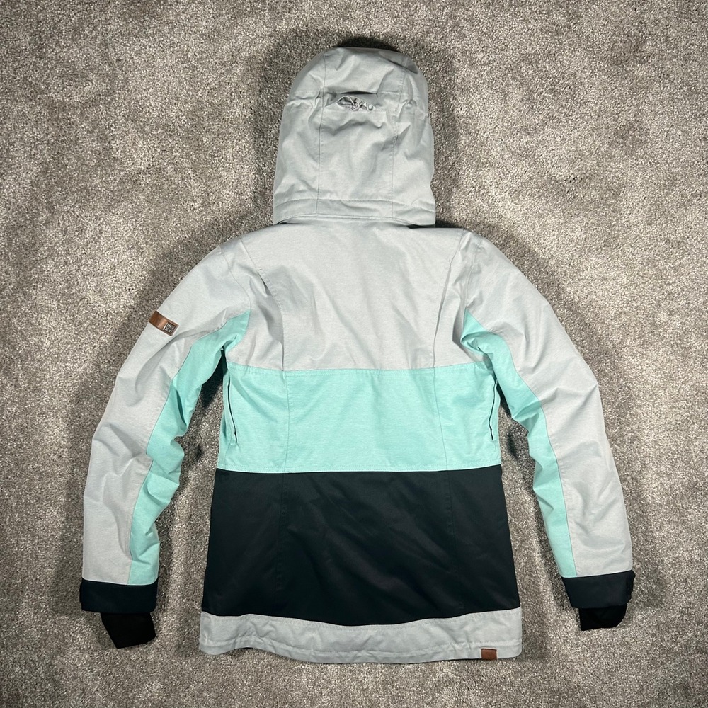 Roxy DryFlight Snowboard Jacket Womens Small Grey Mint Black Colorblock Hooded - Picture 2 of 11